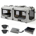 Extra Large Cat Carrier Soft Sided, Portable Small Dog Carrier for 2 Cats, 24"x16.5"x16" Car Travel Folding Comfortable Design with Litter Box and Bowls, Grey-2+ Litter Box+ Bowl*2 - color: Grey-2