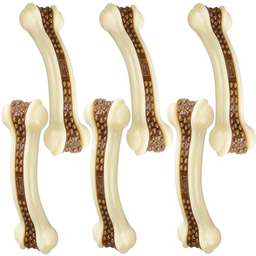 Dog Chew Bones Toys for Aggressive Chewers, 6 Pack Real Beef Flavor Bones,Indestructible Dog Toys for Large/Medium Breed, NylonToys - size: 6 PCS-Beef Flavor