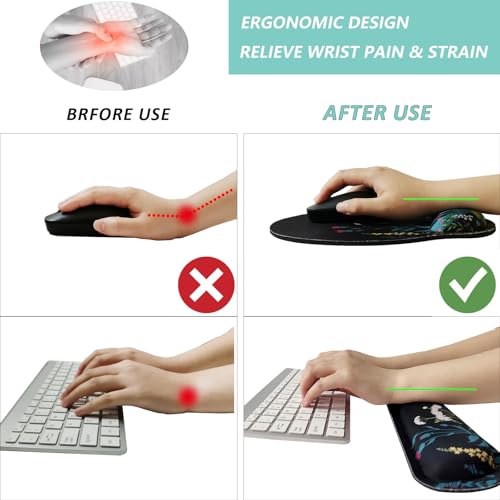 Keyboard Wrist Rest Pad Mouse Pad with Wrist Support Set of 3, Mousepad with Non-Slip Rubber Base, Ergonomic Memory Foam Mouse Wrist Cushion Support for Home Office Laptop Computer, Flowers Grass - color: Flowers Grass
