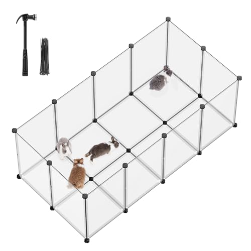 SONGMICS Pet Playpen with Floor, Small Animal Pen, Pet Fence Indoor, DIY Plastic Enclosure for Hamsters, Hedgehogs, 57.1 x 28.3 x 22.4 Inches, White ULPC007W01 - color: White, style: 20 Panels - 57.1"L x 28.3"W x 22.4"H