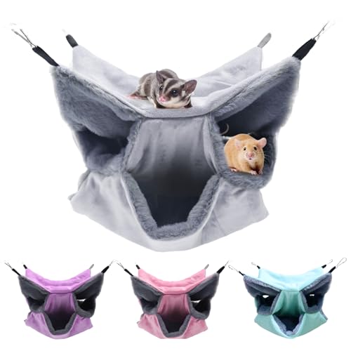 LYART Sugar Glider Pouch Hammock Bed Bedding, Sugar Glider Cage Accessories Toys for Rat, 3-Layer Hammock Make Pet Cages More Three-Dimensional (1.Grey) - color: 1.Grey