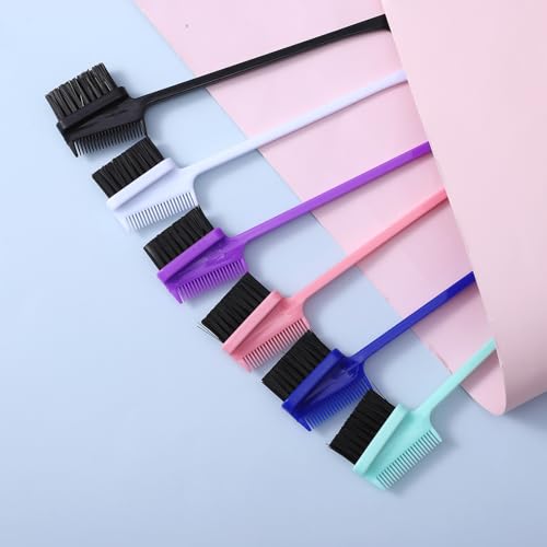 14 Pcs 3 in 1 Hair Edge Brushes, Double Sided Hair Combs, Rat Tail Comb, Smooth Comb Grooming, Natural Styling Eyebrow Combs for Women, 6 Colors