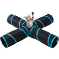 Pet Cat Tunnel, 4-Way Junction Tunnels for Indoor Cats, Collapsible Pet Tunnel for Kitten, Puppy, Rabbit, 25cm-Wide Tunnels, Durable & Breathable, with Peek Hole Toy Ball - color: 4-way Junction Tunnel & Black/Blue