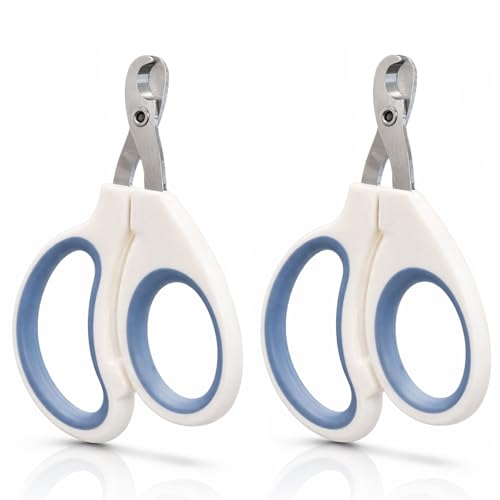 Stainless Steel Cat Nail Clippers with Mirror Finish, Smooth-Cut Claw Trimmers for Cats & Small Pets (White Blue, 2-Pack)