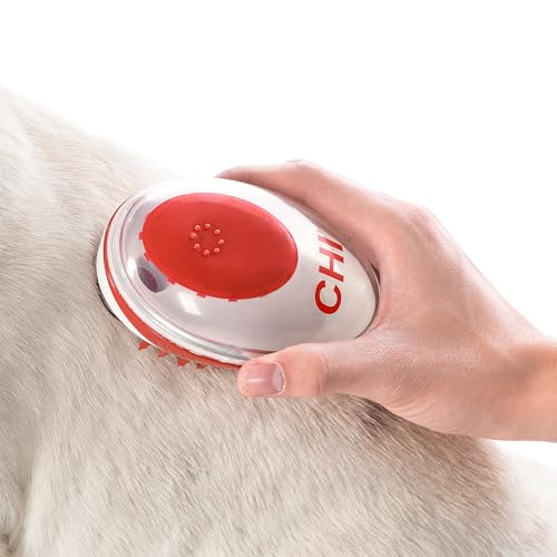 CHI for Dogs Soap Dispensing Palm Brush, Handheld Dog Bathing Scrubber with Built-In Shampoo Dispenser, Soft Rubber Bristles for Massaging and Deep Cleaning All Dog Coat Types, Red | Built-in shampoo dispenser, soft rubber bristles, massages while deep cl