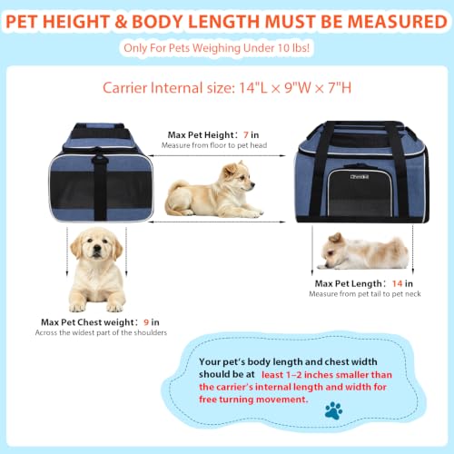 Top and Side Expandable Small Pet Carrier Airline Approved, Blue | 17"Lx11"Wx9.5"H, for Alaska Airlines, Pets Under 10 Lbs, Lockable Zippers,Soft-Sided, Anti-Scratch Mesh - color: Blue, size: 17.0"L x 11.0"W x 9.5"H