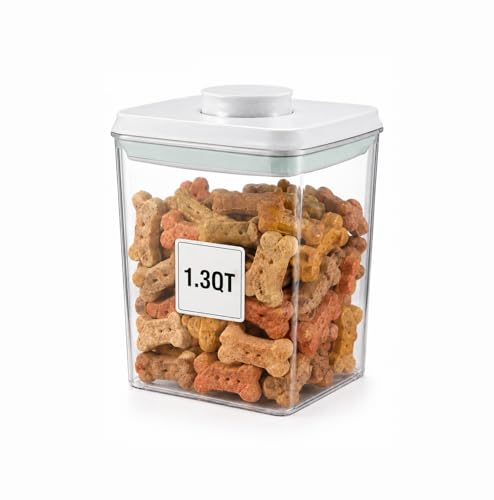 Pet Dog-Cat POP-Treat Airtight jar-Container - 1.3 Qt/1.2 L | Stackable One-Touch Opening | Airtight Dog and Cat Food Storage Container | BPA-Free - size: 1.2L/1.3Qt