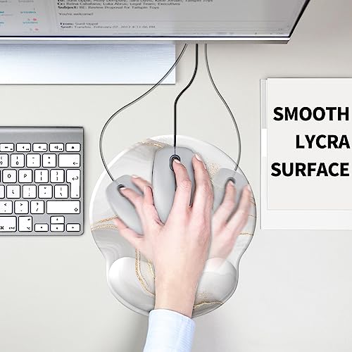Mouse Pad with Wrist Rest, Comfortable Computer Mousepad with Gel Wrist Support Smooth Surface and Non-Slip PU Base for Pain Relief, Laptop, Office & Home (White Marble) - color: White Marble