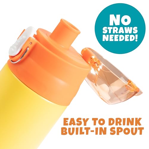 Bentology Stainless Steel 13 Oz Reusable Water Bottle for Kids, Yellow | Double Wall Insulated, Spill Proof Lid W/Built-in Straw- Keep Liquids Hot or Cold- Easily Fits in Lunch Boxes & Bags - color: Yellow