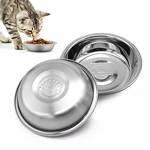 Stainless Steel Cat Bowl - Shallow Wide Flat Cats Food Bowls,Metal Kitten Dishes Whisker Friendly Fatigue Relief,Replacement Basic Kitty Plates for Elevated Stand,Dishwasher Safe（Set of 2）