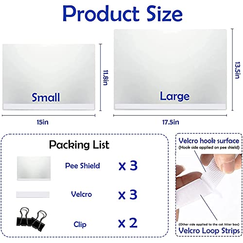 3Pcs Large Cat Litter Box Pee Shields, Splash Guard for Open Top Litter Pan | Transparent Privacy Screen Easy Clean High Side Open Top Kitty Pan Shield - size: Large (3pcs)