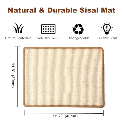 2PCS Rabbit Scratching Mats, Natural Sisal Bunny Scratch Pad Rabbit Mats for Cages, Claws and Teeth Care, Rabbit Chew Toys Bunny Accessories for Bedding Biting Sleeping Nesting (16x12in) - size: 2PCS