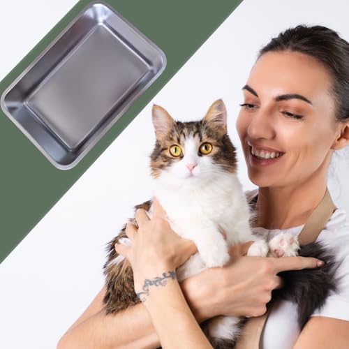 Stainless Steel Cat Litter Box – Large High-Sided Non-Stick Metal Pan with Anti-Slip Base, Easy-Clean Indoor Tray, 19.5" L x 13.5" W x 6" H in for Cats & Rabbits