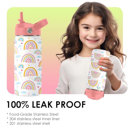 16oz Rainbow Tumbler Cup with Handle and Straw - Pink Stainless Steel Water Bottle for Women Men - Insulated Double Wall Travel Mug, Sweatproof, Non-Slip Base - Birthday Gift Ideas - color: Rainbow1, size: 16 Ounces