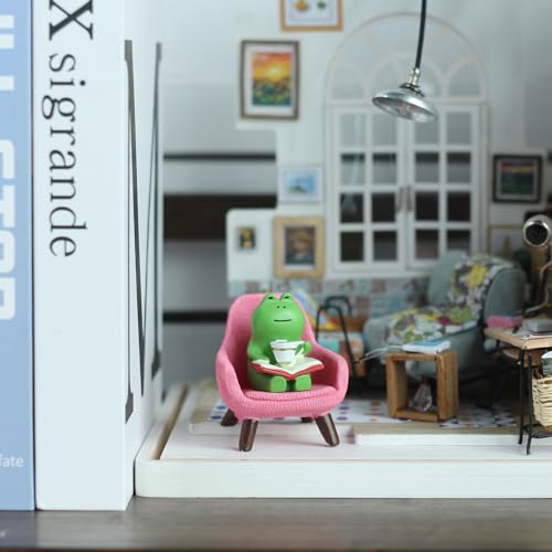 Mevodeata Cute Mini Frog Figurine with Small Sofa Resin Figure for Office Home Decor for Frog Lovers (Pink Sofa) - color: Book Frog-pink