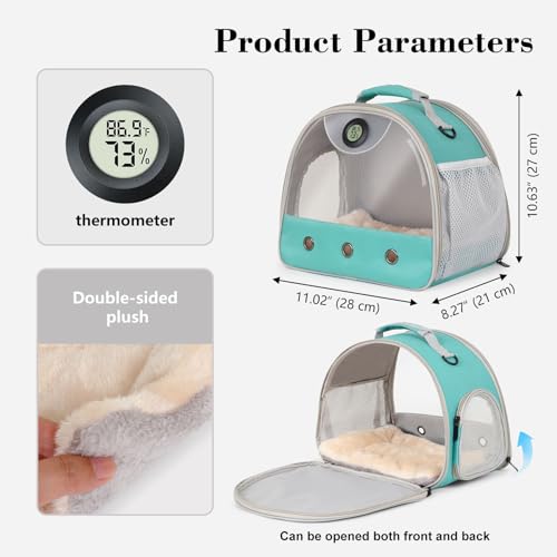 Bearded Dragon Carrier, Reptile Travel Bag with Built-in Thermometer Hygrometer, Breathable Small Animal Carrier with Clear View Window, Portable Guinea Pig Carrier for Gecko, Snake, Hamster - color: Green
