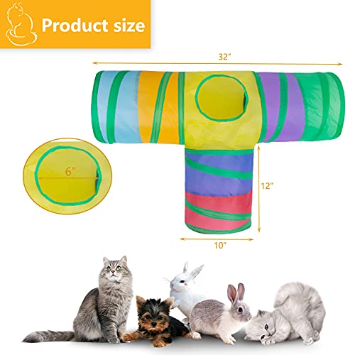 Cat Tunnel, Collapsible Tube with 1 Play Ball Kitty Toys, 3 Ways Cat Tunnels for Indoor Cats, Puppy, Kitty, Kitten, Rabbit (Rainbow) - color: T Shape Rainbow