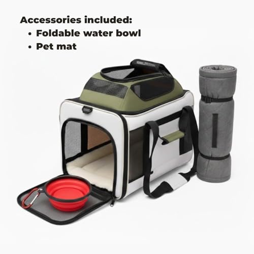 Cat Carrier Dog Carrier Airline Approved, Pet Carrier for 2 Cats Small Medium Dogs, Soft Cat Carrier 18x15x15 with Foldable Bowl & Washable Pad, TSA Approved Dog Carriers by Luniko Shop (Cream) - color: Cream