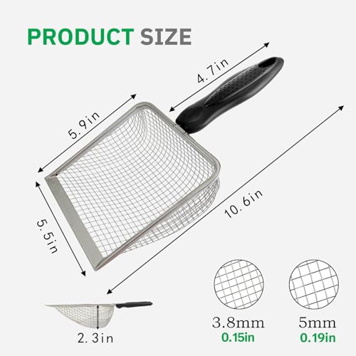 2 Pack Chicken Poop Scooper for Coop, Mesh Sifting Shovel 3.8mm 5mm Holes | 5.5" Metal Chicken Coop Rake and Scoop Cleaning Tool, Scooper Shovel for Sifting Sand, Litter, Chicken Supplies - size: 5.5" 2 Set