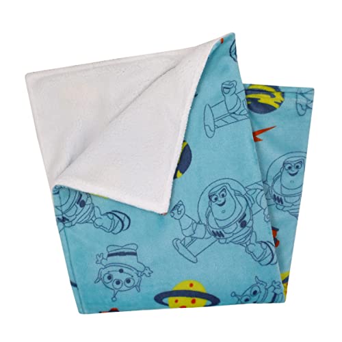 Disney Toy Story Aqua, Lime and Orange Buzz Lightyear Super Soft Sherpa Baby Blanket - color: Toy Story Aqua