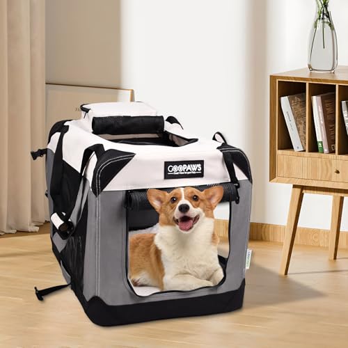 JESPET Soft Dog Crates Kennel for Pets, 3 Door Soft Sided Folding Travel Pet Carrier with Straps and Fleece Mat for Dogs, Cats(7-Light Grey, Small(24" L x 16.5" W x 16.5" H)) - color: 7-Light Grey
