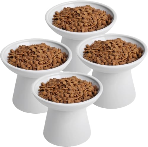 Ceramic Elevated Cat Bowls - 6.2 Inch Extra Wide Raised Cat Food and Water Bowl Set for Indoor Cats, Whisker-Friendly Ceramic Cat Dish for Elder Big Cats & Small Dogs,White,4 Pack - color: White, size: 4 Pack