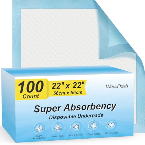 100 Count 22” x 22” Super Absorbency Disposable Underpads | Leakproof Quick Drying Disposable Pads for Baby, Puppy and Adults, Cat Pee Pads for Dogs, Potty Puppy Training Pads - size: 100 Count 22" x 22"