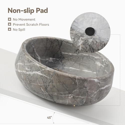 Karibiber Marble Dog Bowl, 5lbs Weighted Dog Food Bowl, Non-Slip Large Heavy Water Bowls, Grey Stone Food and Water Dish for Medium Dogs, Natural Marble, Easy to Clean, Holds 4 Cups - color: Deep Grey, size: S