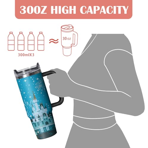 30oz Cartoon Castle Tumbler with Handle and Straw Lid | Stainless Steel Insulated Tumbler, BPA FREE Travel Coffee Mug Cup for Car Cold and Hot - Birthday, Christmas Gift - color: Dream Castle, size: 30 Ounces