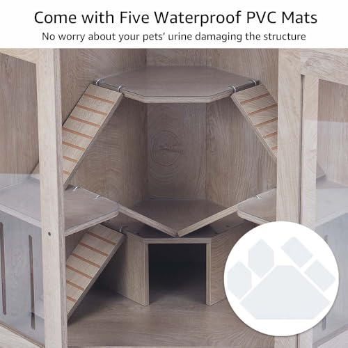 unipaws Chinchillas Hedgehog Cage with Ramp and House with Waterproof Mats | Corner Small Animal Cage, Clear Acrylic Door, Water Bottle Slot, Top Ventilation - color: Cage with Waterproof Mats, size: 33.4"L x 21.6"W x 29.9"H