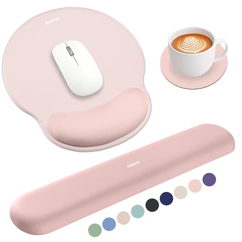 Mouse Pad and Keyboard Wrist Rest, 3-in-1 Gel Memory Foam Ergonomic Mouse Pad with Wrist Rest Set, Gaming Mousepad Arm Cushion Support for Computer Office Desk Accessories Cute Setup, Pink - color: Pink