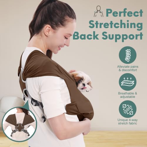 Supet Dog Sling Carrier for Small Pet, Adjustable Hands Free Front Backpack | Reduces Back & Neck Pain, Anti-Anxiety Chest Pouch, Soft Breathable Fabric, Fit Small Dogs, Cats, Puppy, Brown Plus 7-15Lbs - color: Brown, size: Plus