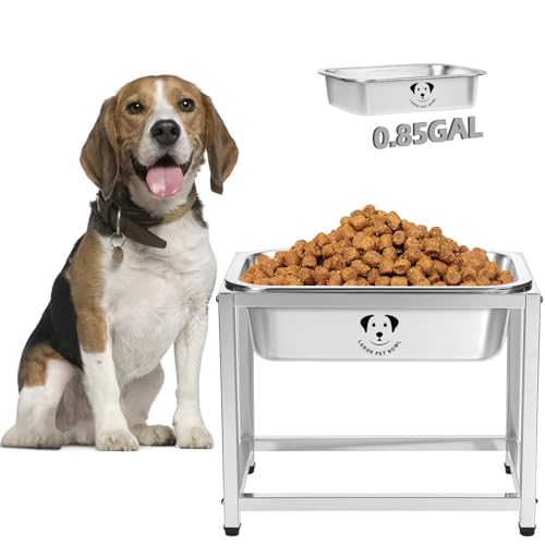 0.85 Gallon Elevated Large Dog Water Bowl, 10.23" Raised Stainless Steel Bowl for Medium Large Breed, Elevated Dog Water Bowl with Full Metal Stand, Easy to Clean and Assemble for Indoor Outdoor - size: 0.85 Gal - Height 10.23"