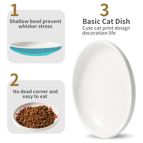 3 PCS Ceramic Cat Bowls, 5.5 in Pet Bowl Cat Dishes for Food and Water, Small Dog Dish(White) - color: white