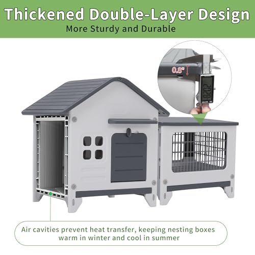 Plastic Rabbit Cage Outdoor Indoor, Bunny Cage Guinea Pig Cages with Run | Waterproof Rabbit Hutch Leak-Proof Pull-Out Tray&Chew-Proof, Easy-Clean & Ideal for Small Animal Cage Enclosure - size: 45.3"L x 20.1"W x 27.2"H
