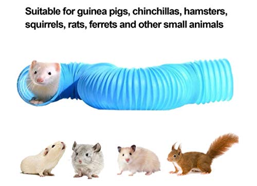 Collapsible Pet Tunnel 2 PCS Hamster Fun Tunnels | Plastic Foldable Hideaway, Exercising Training Tube Toys for Dwarf Hamster, Gerbil, Mouse, Rat and Ferrets - color: Blue