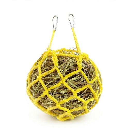Yellow Rabbit Hay Feeder Mesh Bags, 13×11Inch Spherical Polyester Hay Pouch - color: Yellow
