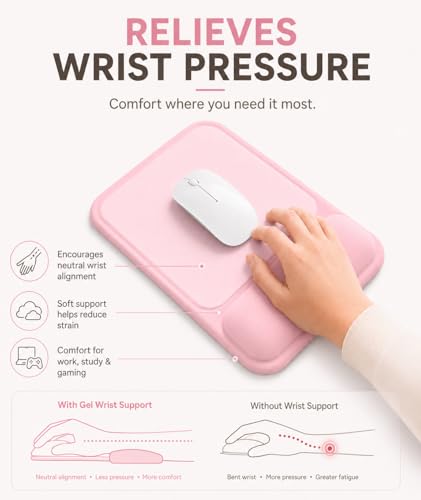 Ergonomic Mouse Pad with Wrist Rest, Gel Mousepad with Soft Wrist Support, Non-Slip PU Base, Smooth Surface Mouse Pad for Wrist Pain Relief, Computer Laptop Office Home & Gaming (Pink) - color: Pink
