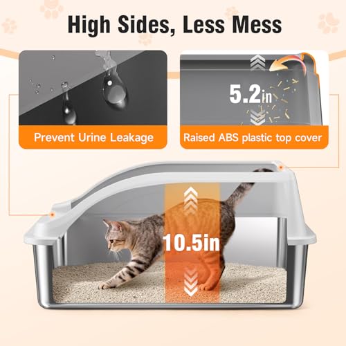 2PACK Stainless Steel Litter Box, XL Odor Free, Light Grey - color: Light Grey XL 2PK