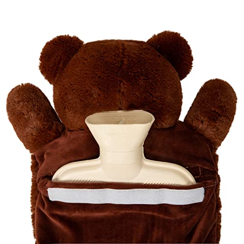 HomeTop Premium Classic Rubber Hot Water Bottle with Cute Bear Cover | Natural rubber hot water bottle,Long-lasting heat retention,Snuggly all-night warmth - color: Tan
