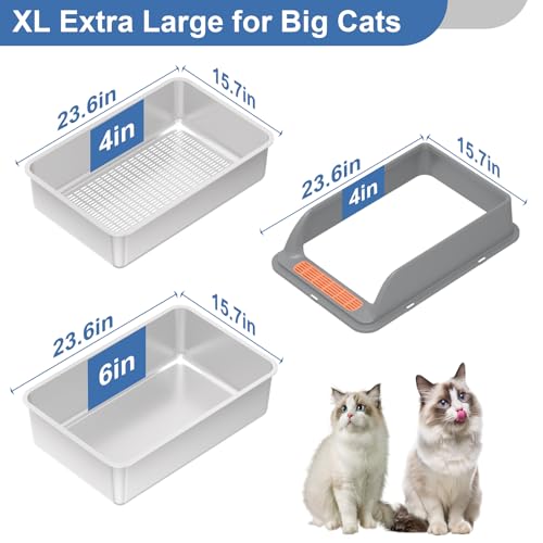 Stainless Steel Sifting Litter Box with Lid, XL Extra Large Sifting Cat Litter Box for Pine Pellets & Big Cats,Metal Pellet Sifter Litter Pan System for Odor Control,Sifting Box Liners & Scoop - size: XL:23.6''×15.7''×10''
