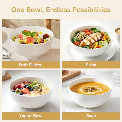 4 Pack Bone China Bowl Set, 28.5 oz Soup and Cereal Bowls, White | Lightweight & Durable Dinner Bowls for Salad Dessert Pasta Cereal Soup Rice Oatmeal, Microwave & Dishwasher Safe - size: 4 Pieces