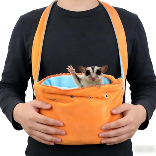 Meow&Woof Small Pet Bonding Pouch & Carrier Sling - Adjustable Strap, Travel Sleep Bag for Sugar Gliders, Ferrets, Rats, Hedgehogs, Hamsters - Outdoor Orange