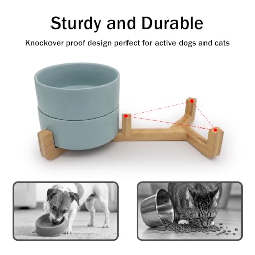 MateeyLife Ceramic Dog and Cat Bowls with Stand, 2-Pack Food and Water Bowl Set - Non-Slip Pet Bowls for Cats,Puppies and Small Dogs, 13.5OZ（Green） - color: Green, size: S-1.5Cup