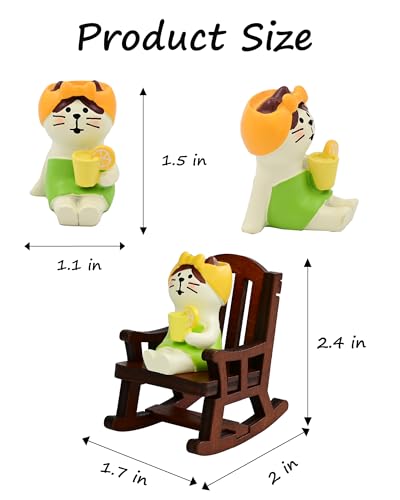 Mevodeata Cute Mini Cat Figurine with Rocking Chair - Resin Collectible Desk Decor, 1.5" Tiny Cat Statue for Home & Office - Gift for Cat Lovers - color: Summer Cat