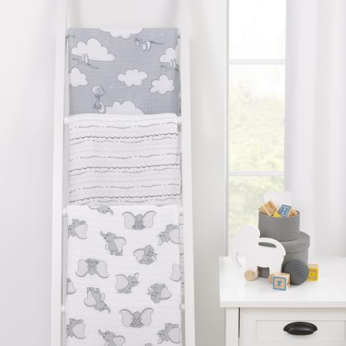 Disney Dumbo 3 Piece Muslin Swaddle Baby Blanket Set - color: Dumbo Gray and White