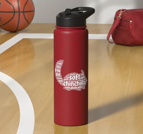Chinchilla Word Cloud Pet Animal Funny Chinchillas Stainless Steel Insulated Water Bottle - color: Red