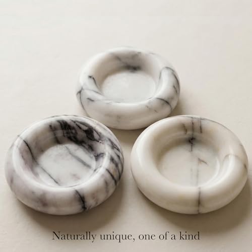 Small Marble Tray, Natural Stone Jewelry Dish & Trinket Dish, 4.3 Inch Round Marble Ring Dish for Keys, Bathroom Vanity, Nightstand, Entryway, Gray White - color: Gray White