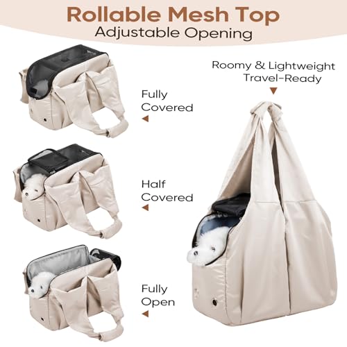 Dog Purse Carrier for Small Dogs, Cats, and Puppies – Soft-Sided Travel Pet Tote Bag with 4 Large Pockets, Foldable, Lightweight, Fits Pets up to 15 lbs, for Travel, Outings (Beige) - color: Beige