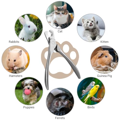 Cat Nail Clipper, Stainless Steels Pet Nail Cutters with Crescent-Shaped Cutter Avoid Overcutting for Dogs Cats Rabbits